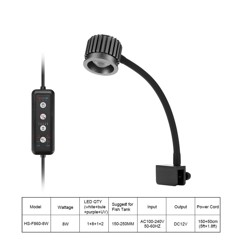 LED Marine Aquarium Light Coral Reef Tank Aluminum Full Spectrum UV Intelligent Timer Clip Light